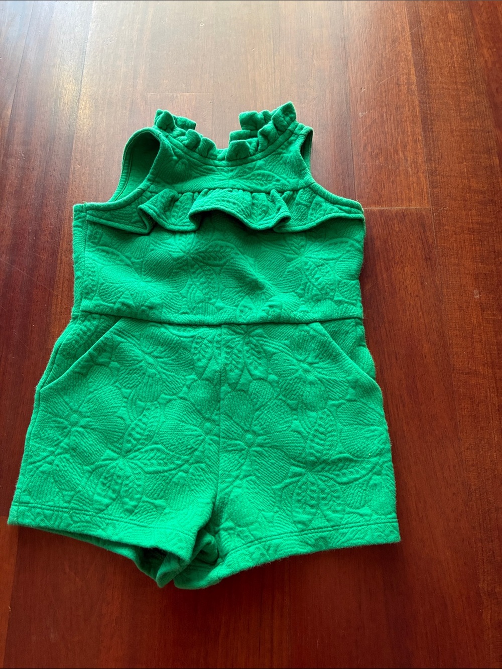 Green Ruffled Knit Romper with pockets - Kids Bottoms